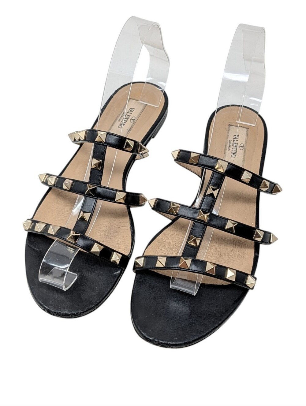 Valentino Garavani Black Rockstud Cage Flat Gladiator Sandals Size EU 39